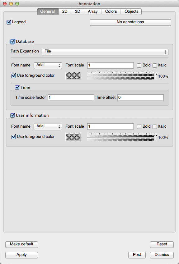 The VisIT annotationsdialog