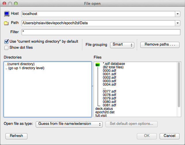 The VisIt load databasedialog